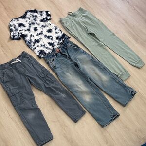 Kids Mixed Lot: Tie-Dye Tee + Jeans + Green Joggers + Gray Cargo Pants